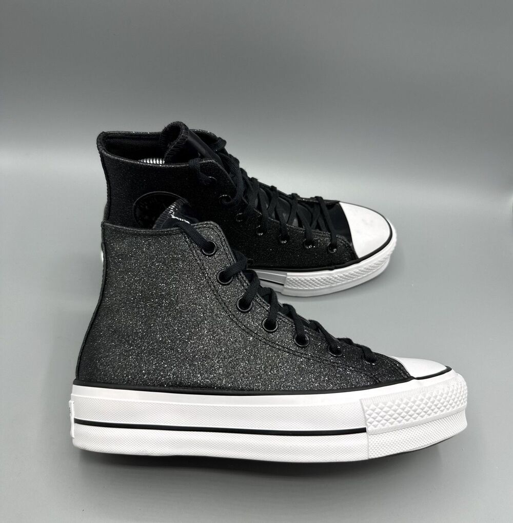 Converse Chuck Taylor All Star Hi Lift Sparkle Black Glitter Platform Size 7.5